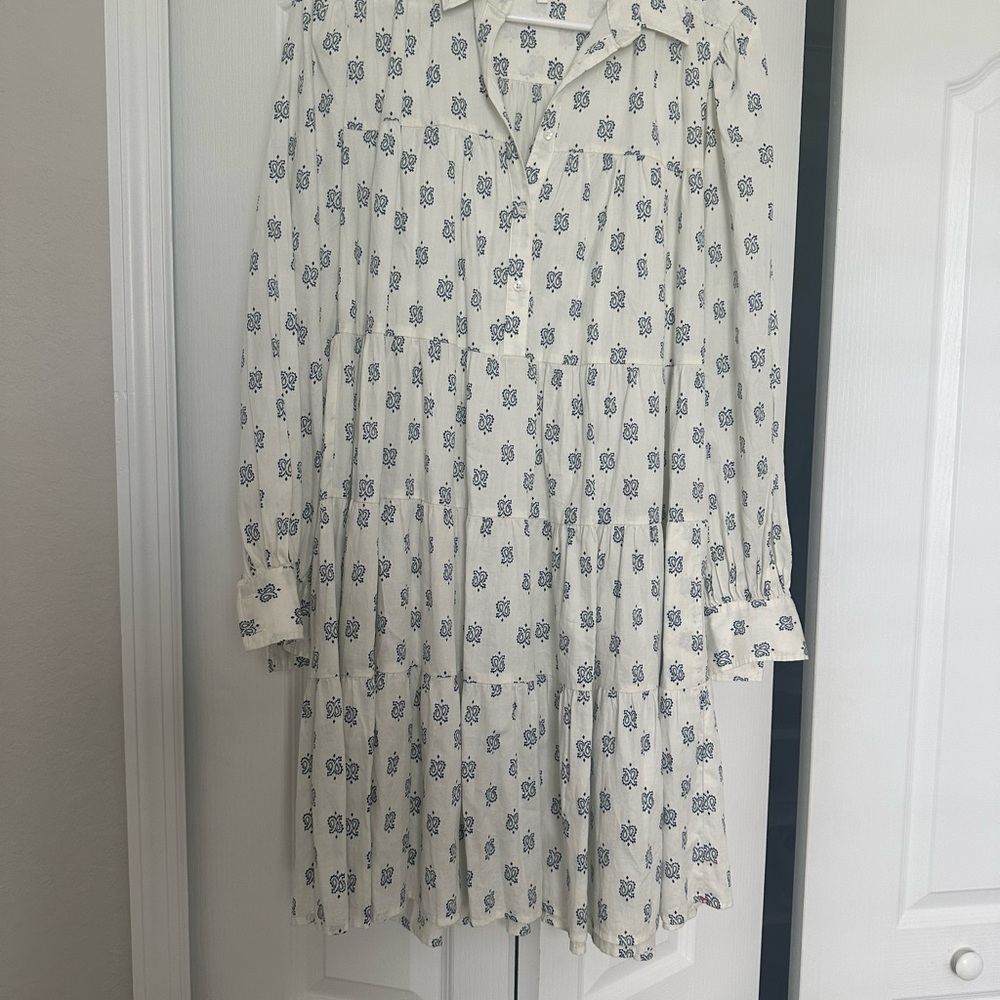 Women's Cream Floral Tiered Button-Front Dress
